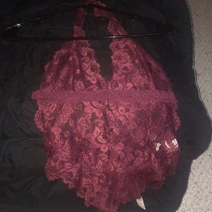 Maroon one piece lace
